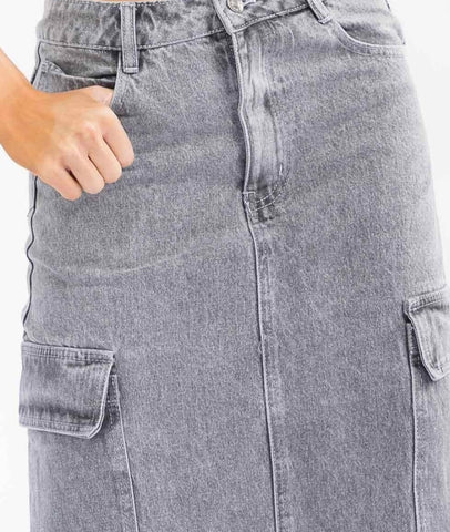 100% Cotton Dark Wash Cargo Skirt