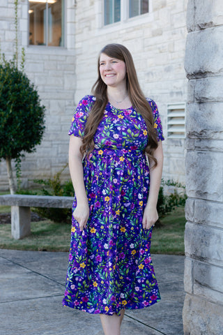 Pre-Order Cotton Violet Blooms Dress