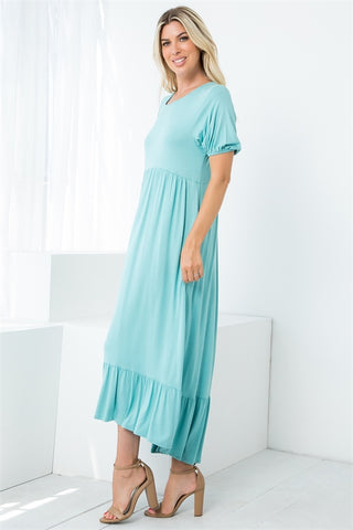 Mint Buttery Soft Puff Sleeve Dress with Pockets