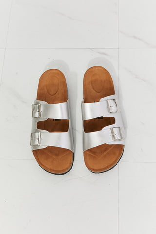 Double-Banded Slide Sandal in Silver