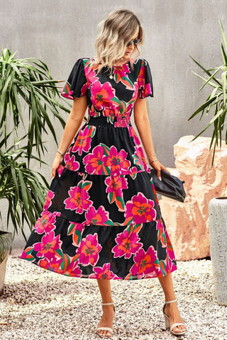 Pre-Order Floral Puff Sleeve Tiered Midi Dress