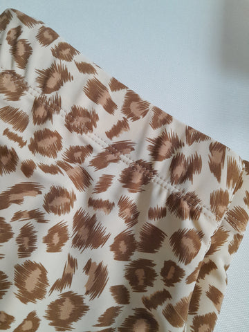 Beige Leopard Print Pleat Athletic & Swim Skirt with Built in Leggings