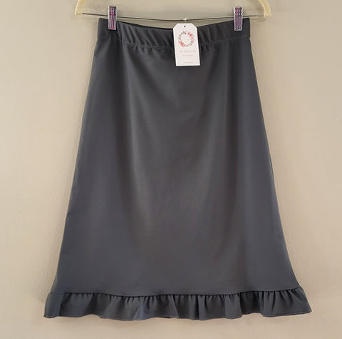 Gray Ruffled Hem A-line Style Athletic & Swim Skirt with Built in Shorts