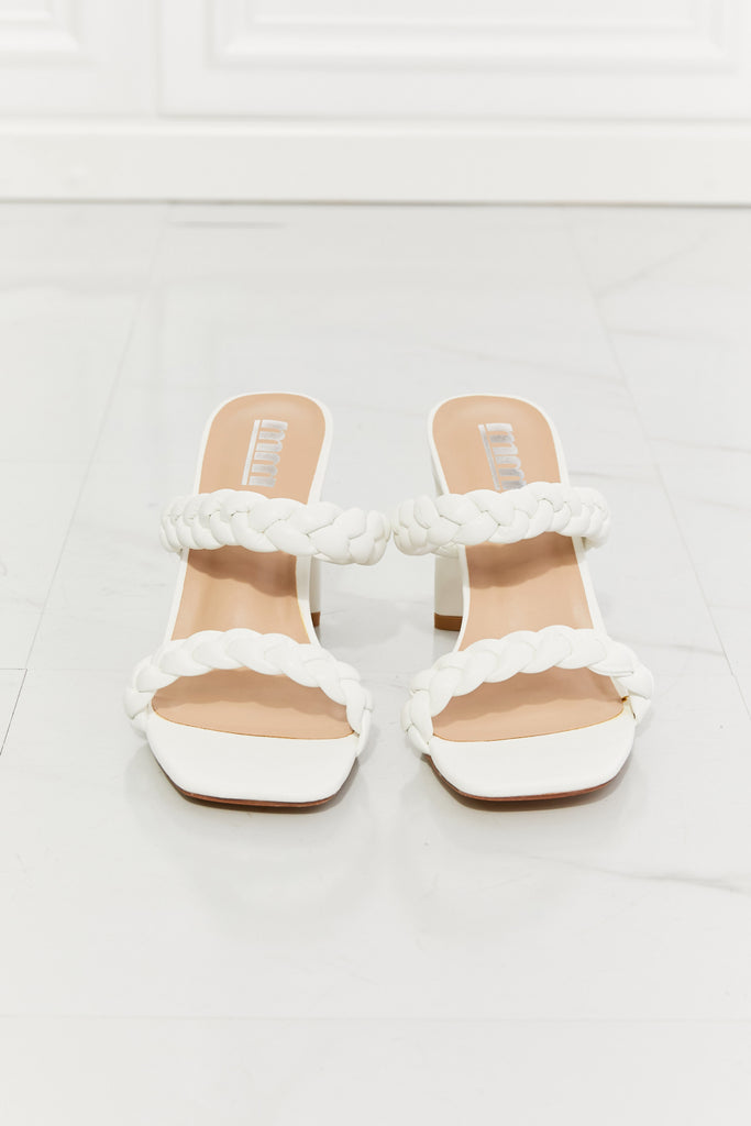 Double Braided Block Heel Sandal in White
