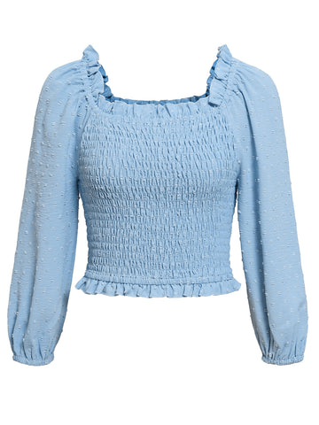 Pre-Order Swiss Dot Smocked Frill Trim Blouse