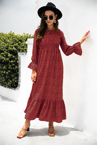 Pre-Order Printed Puff Sleeve Ruffle Maxi Dress