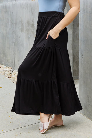 Black Buttoned Maxi Skirt