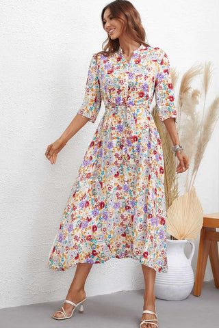 Pre-Order Floral Notched Neck Half Sleeve Dress
