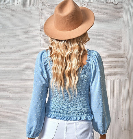 Pre-Order Swiss Dot Smocked Frill Trim Blouse