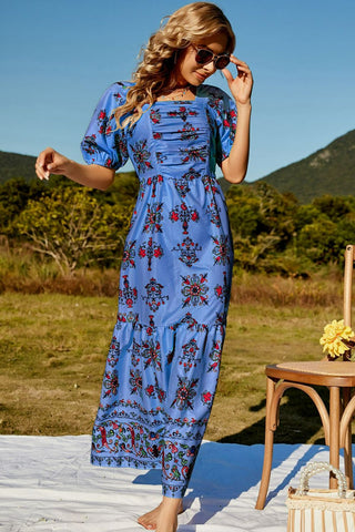 Pre-Order Floral Ruched Puff Sleeve Tiered Maxi Dress