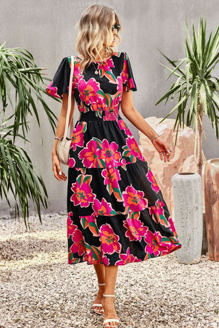 Pre-Order Floral Puff Sleeve Tiered Midi Dress