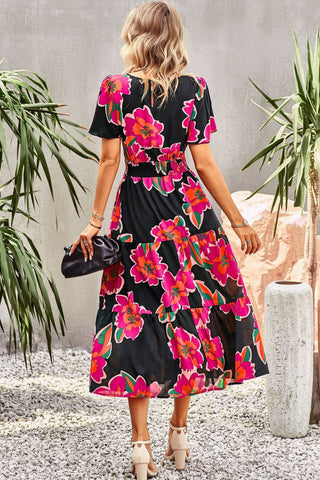 Pre-Order Floral Puff Sleeve Tiered Midi Dress