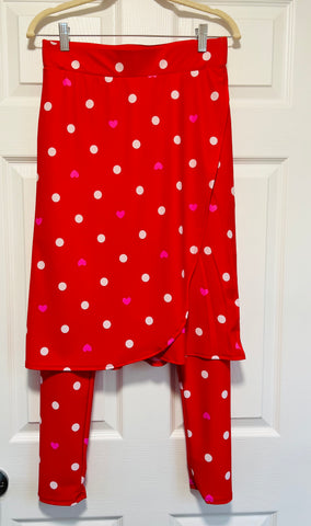Red Heart Print Wrap Style Athletic Skirt with Ankle Leggings