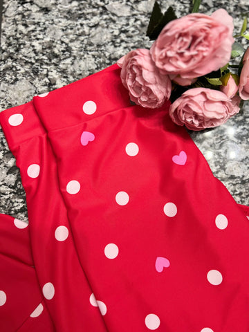 Red Heart Print Wrap Style Athletic Skirt with Ankle Leggings