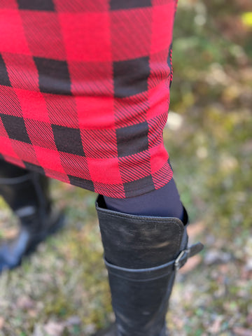 Red Plaid Pencil Style Skirt with Built-in Leggings