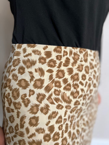 Beige Leopard Print Pleat Athletic & Swim Skirt with Built in Leggings