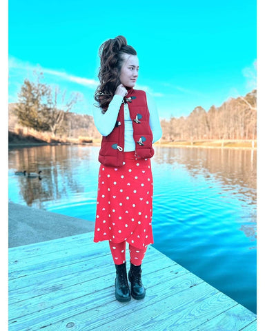 Red Heart Print Wrap Style Athletic Skirt with Ankle Leggings