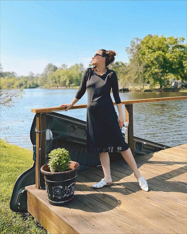 Ruffle Neck Swim Dress in Black