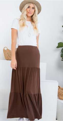 Brown Tiered Maxi Skirt