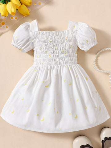 Pre-Order Baby Girl Printed Square Neck Smocked Dress