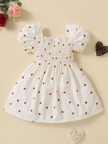 Pre-Order Baby Girl Heart Print Square Neck Dress