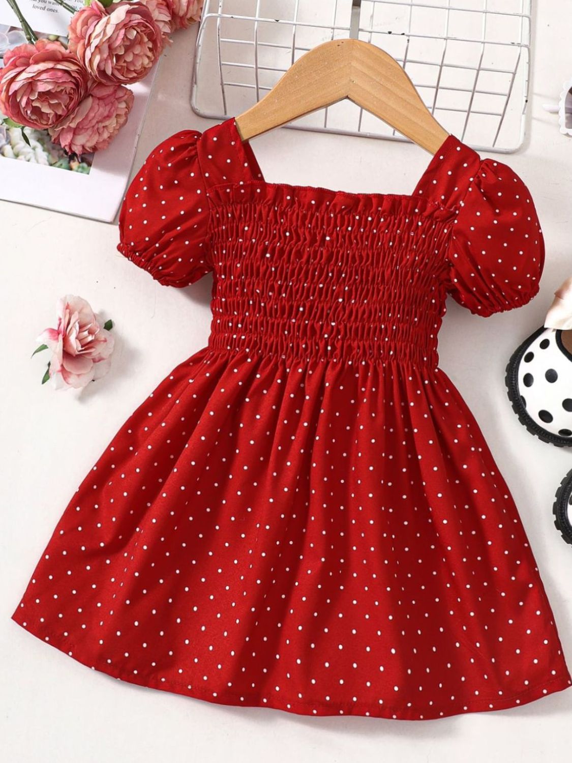 Pre-Order Baby Girl Printed Square Neck Smocked Dress