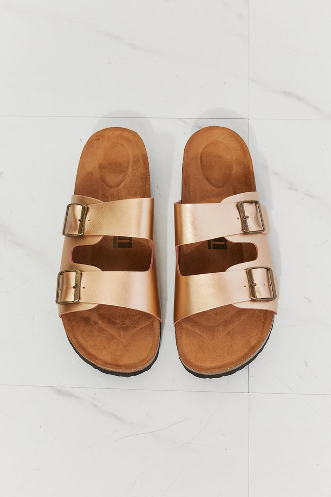Double-Banded Slide Sandal in Gold