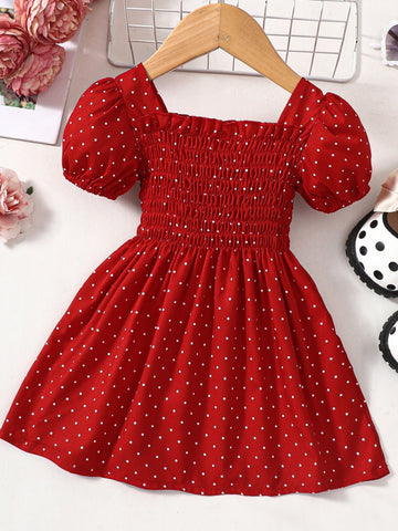 Pre-Order Baby Girl Printed Square Neck Smocked Dress