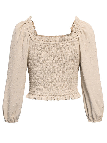 Pre-Order Swiss Dot Smocked Frill Trim Blouse