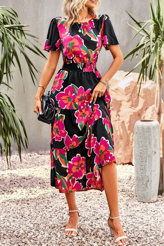 Pre-Order Floral Puff Sleeve Tiered Midi Dress