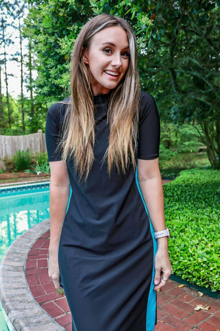 Black & Teal Athletic & Swim Dress with Customizable Sleeves