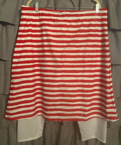 Red and White Striped A-line Style Athletic & Swim Skirt with Capri Leggings
