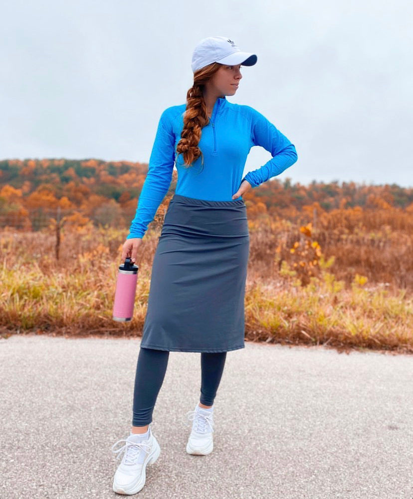 Charcoal Gray A-line Style Athletic Skirt with Built-in Leggings