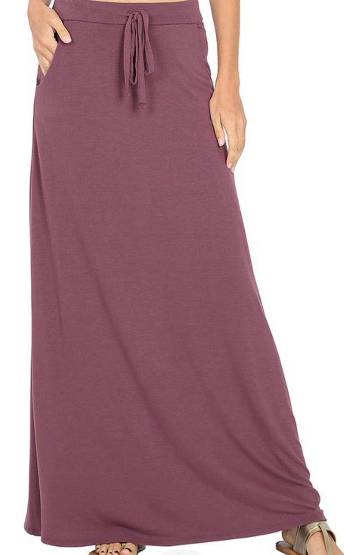 Eggplant Maxi Length Drawstring Skirt