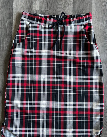 Plaid Drawstring Skirt with Pockets