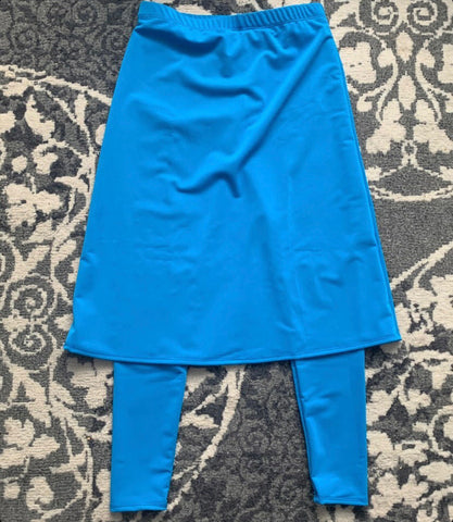 Teal Blue A-Line Athletic & Swim Skirt with Built-in Leggings