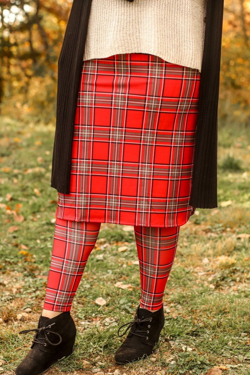 Red Plaid Pencil Pleat Style Athletic Skirt with Built-in Leggings – Skirt Lady